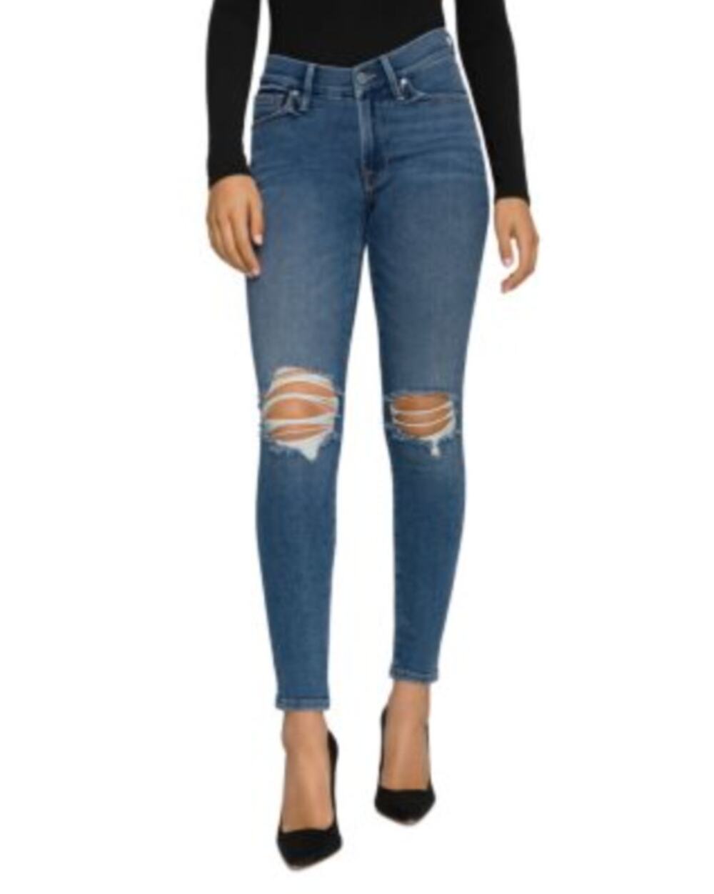 Good American Blue Jeans Cotton Denim Distressed Mid-Rise Skinny Leg Size 6/28